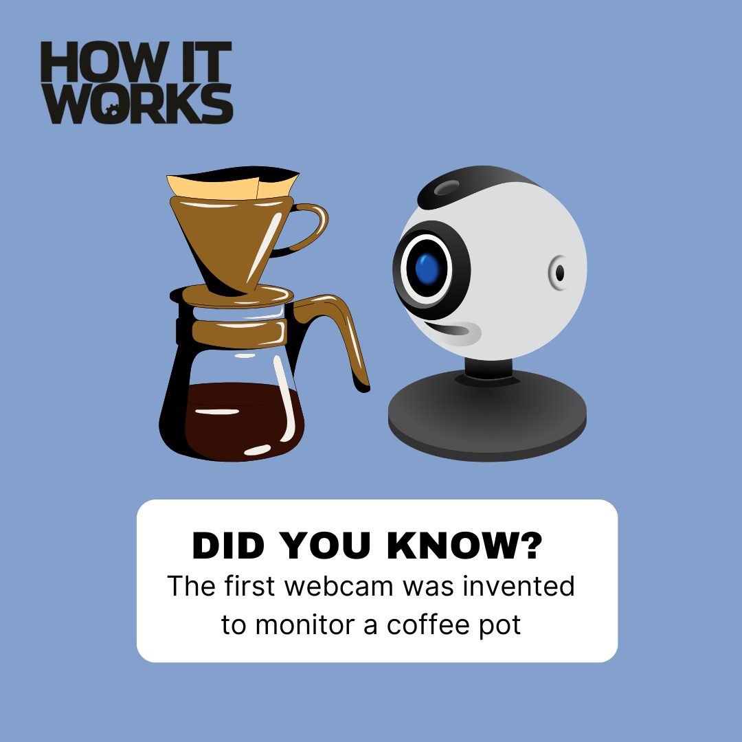 HowItWorksmag's tweet image. #FactoftheDay Did you know that the first webcam was invented to monitor a coffee pot? ☕

📚 For more science facts, subscribe to How It Works magazine: how-it-works-magazine.visitlink.me/7uf-je

#funfact #factoftheday #coffee #webcam