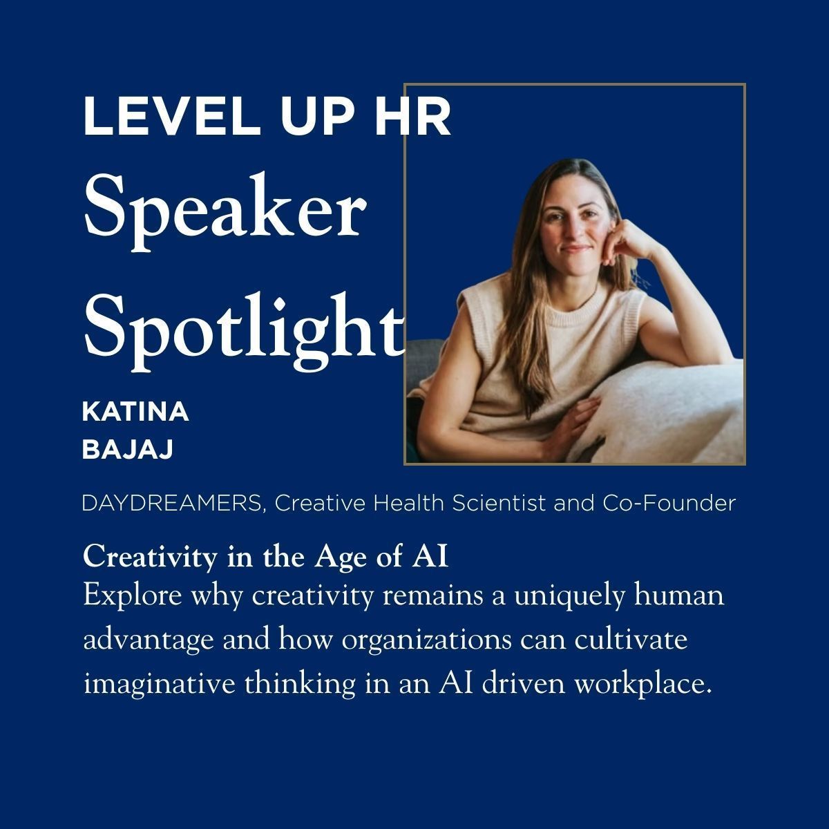 villanovahrd's tweet photo. Katina is speaking at our #LevelUpHR26 conference! Read the rest of her bio: https://t.co/SJatUBAecN  Katina Bajaj coined the term Creative Health and has spent years building the research, frameworks, and science behind a simple idea: creativity isn’t a luxury - it’s survival. https://t.co/Xis7JxHQws