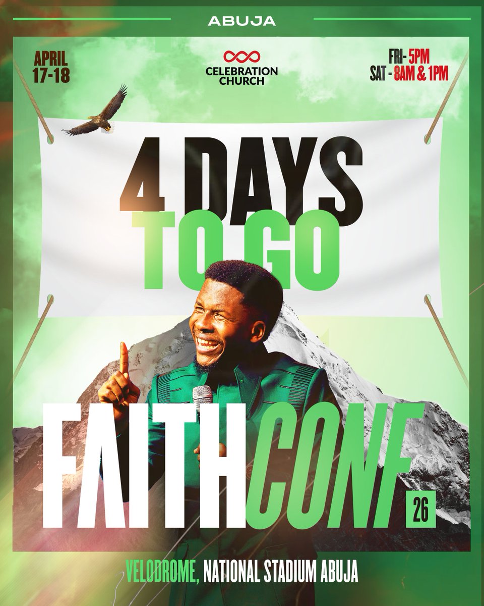 CCI_Abuja's tweet photo. 4 days to go… it’s almost here ⏳🔥
Moments that will stir your faith are closer than ever.
📍 Velodrome, National Stadium, Abuja
📅 17th – 18th April, 2026
Tag who you’re coming with 👇
#FaithConference2026
#FaithConferenceAbuja
#FaithConf
#CCIAbuja https://t.co/Dbc0BVyrIC