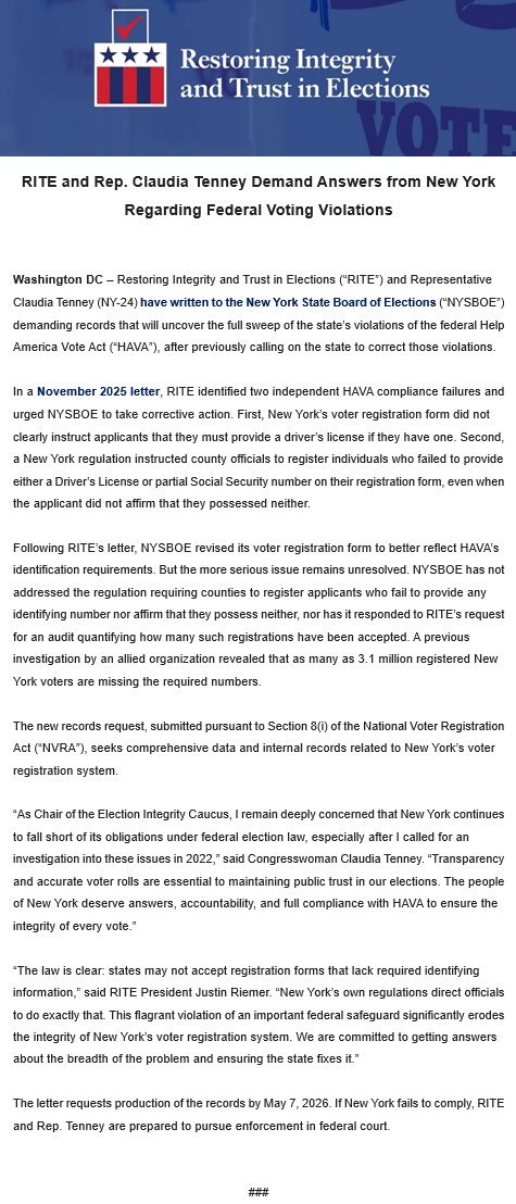 Restoring Integrity and Trust in Elections (RITE) tweet media
