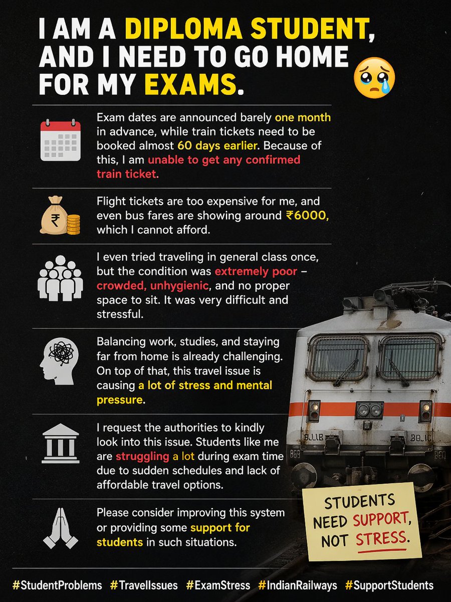 SritamNaya79232's tweet image. #studentproblem #travelissue #examstress #Indianrailway #supportstudents