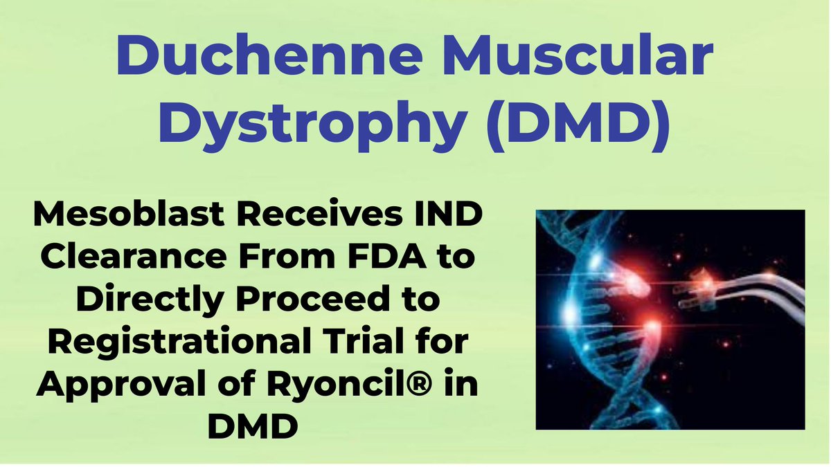 CheckOrphan's tweet image. Mesoblast Receives IND Clearance From FDA to Directly Proceed to Registrational Trial for Approval of Ryoncil® in Duchenne Muscular Dystrophy - For More Information Visit  shorturl.at/5e0h9 #FDA #DMD @ParentProjectMD #Duchenne #Muscular_Dystrophy @Mesoblast