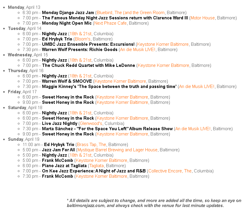 BaltimoreJazz1's tweet photo. Where's the Jazz? Here's what's happening in the Baltimore jazz scene this week - if we're missing something, let us know! Find complete details (or better still, add your own events!) at https://t.co/iQ9ikOvwOC #baltimorejazz #wheresthejazz
Member-supported, volunteer-run, BJA https://t.co/0FBKNpAfnB