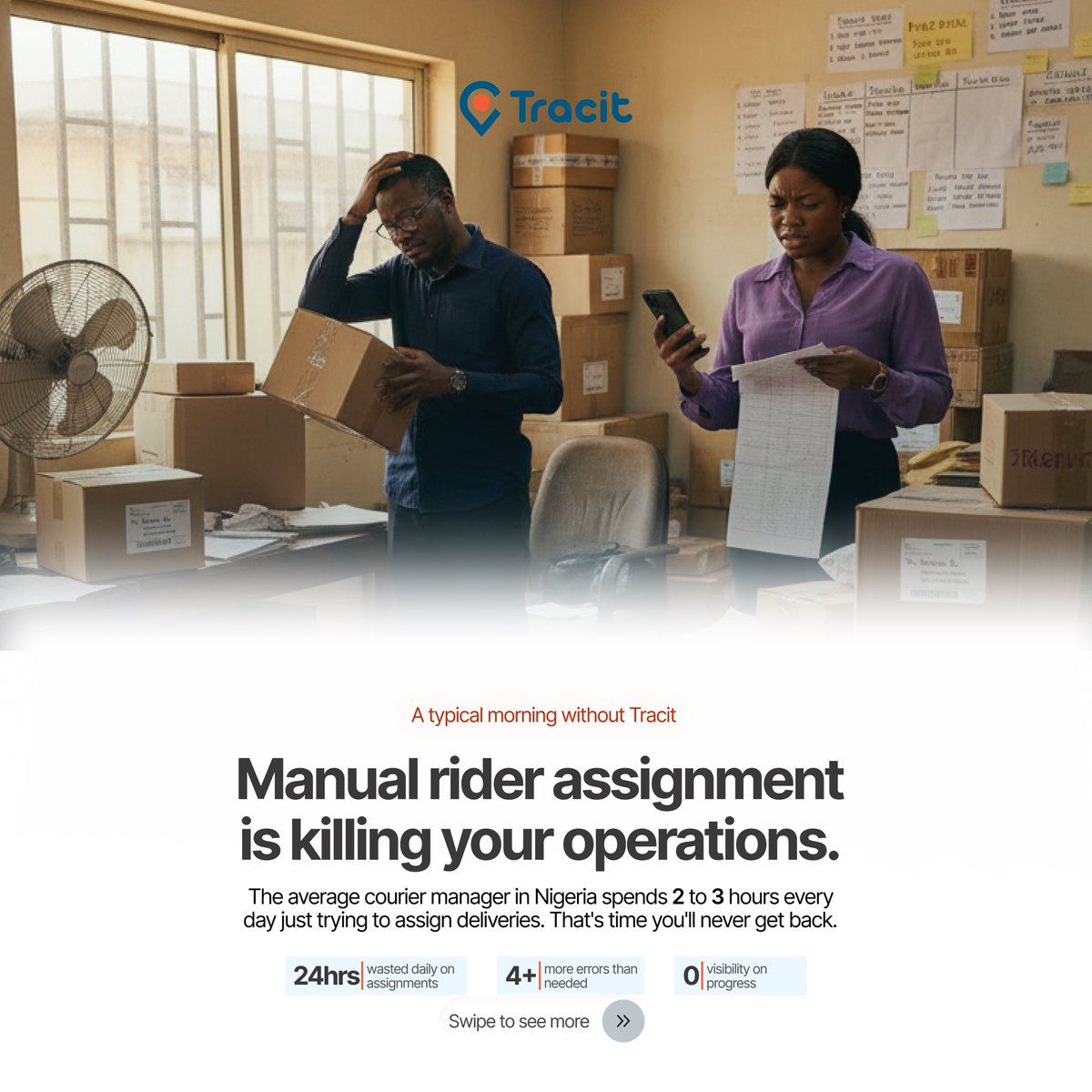 Tracit_ng's tweet photo. Running a courier business shouldn’t feel like chaos. 

Missed calls. Confused riders. Angry customers.

Tracit gives you one dashboard to dispatch riders, track deliveries &amp; manage your entire operation in real time.

No credit card. No contract. Just control. #logistics #tech https://t.co/K3G7uLk71N