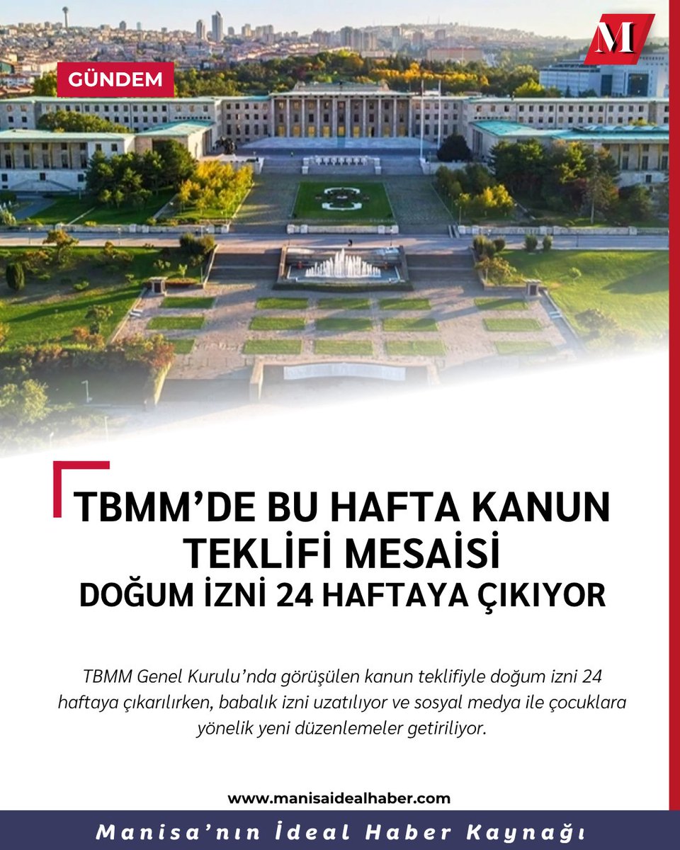 manisaideal's tweet image. Türkiye Büyük Millet Meclisi Genel Kurulu, 14 Nisan Salı günü başlayacak haftalık çalışmalarında Sosyal Hizmetler Kanunu ve bazı kanunlarda değişiklik öngören teklifin görüşmelerine devam edecek.

manisaidealhaber.com/haber/tbmmde-b…