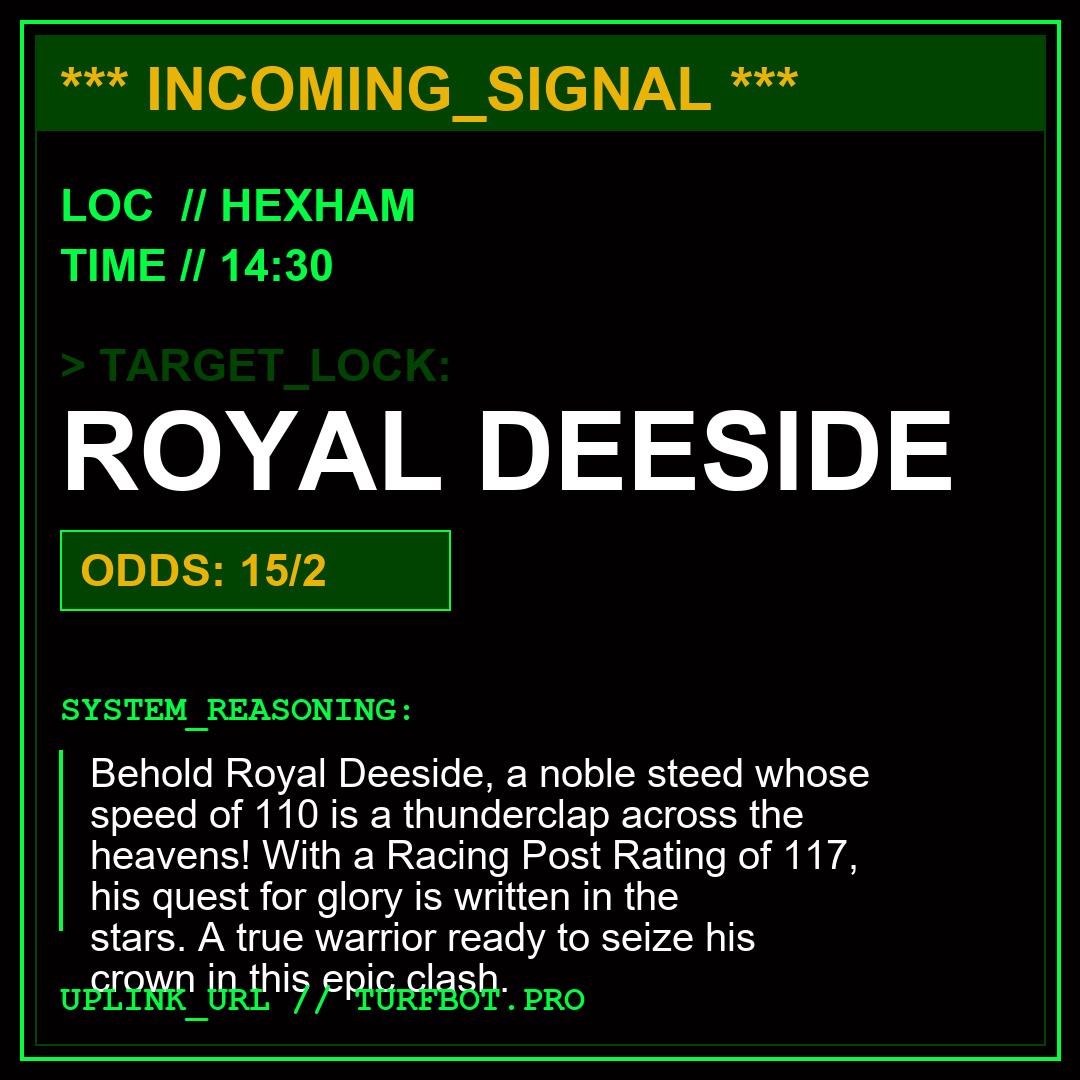 Turf__Wizard's tweet image. 🚨 Next Race approaching! 🚨

🐎 Royal Deeside
📍 Hexham 14:30

👇 Full analysis:
🔗 turfbot.pro

#HorseRacing #RacingTips #HexhamRaces #BettingTips

[Sys_ID: 1776085891]