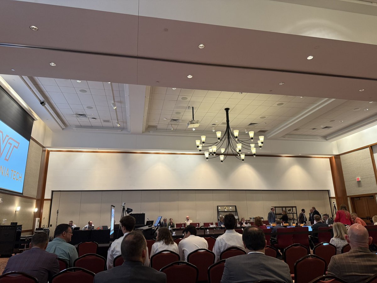therealdcunna's tweet photo. Hello from this morning’s Virginia Tech Board of Visitors meeting.

First public comments since president Tim Sands announced he’s stepping down last week. First meeting for Mehul Sanghani, who is back on the BOV. And some #Hokies athletics items on the docket at 10:30 a.m. https://t.co/moZ4SpFTz9