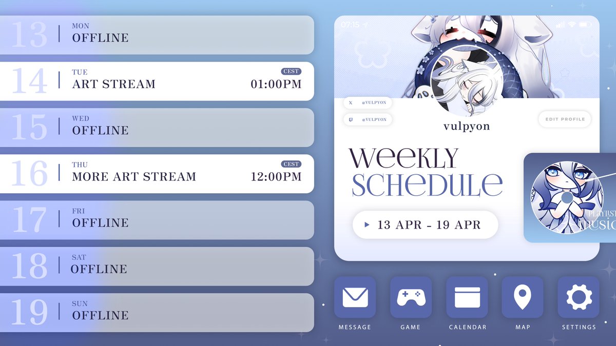 vulpyon's tweet photo. Schedule for this week! 🩵
#vulpylive https://t.co/ScHvCxu8TT