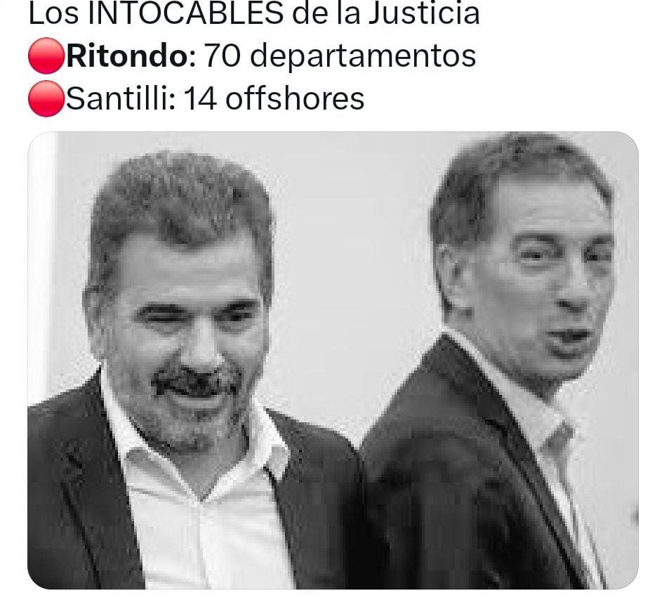 Yo quiero llegar a vieja como la mamá de Santilli, la señora María Luisa Forchieri de Santilli, que siendo monotributista en el rubro "astrología" tiene 14 empresas 
offshores!!!
Que país generoso 😡
Ninguno resiste un archivo...!!