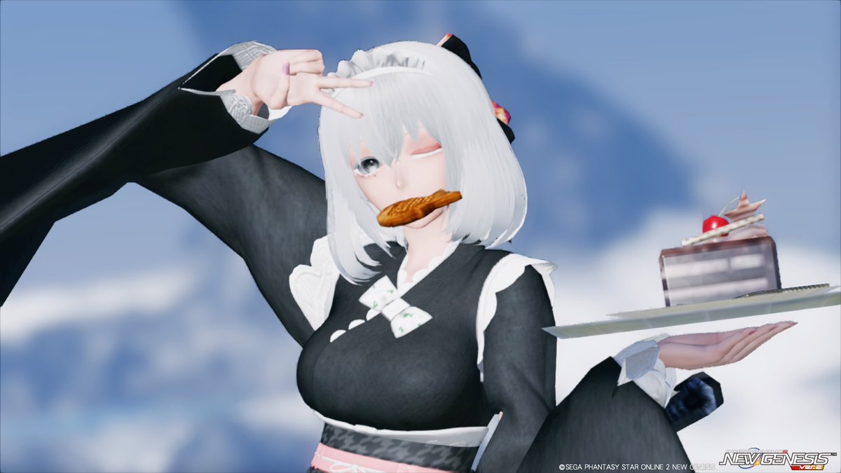 sim_type002's tweet photo. つまみ食いしながら働く和装メイドコーデ#PSO2NGS_SS https://t.co/bqIeUiIK7U