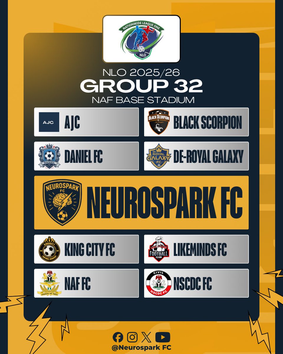 Neurosparkfc's tweet photo. NeuroSpark FC is ready to battle it out in the NLO 2025/26 season at NAF Base Stadium.
Eight teams. One mission. Maximum focus.

Every match counts. Every moment matters.
We’re coming with intensity, discipline, and purpose.

Let the journey begin. ⚽️

#NeuroSparkFC #NLO https://t.co/mhIHLzgqsG