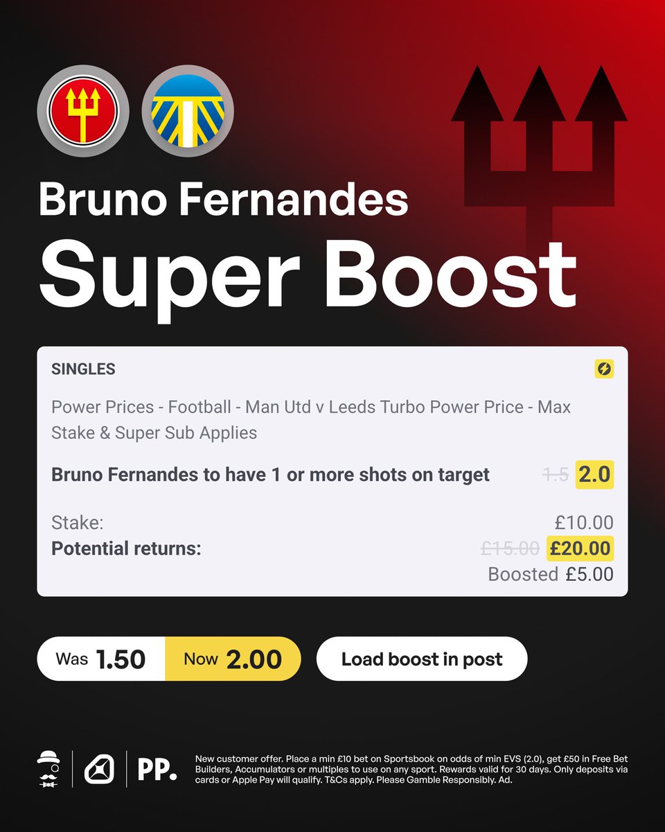 AndyRobsonTips's tweet photo. All over it, it's another great bit of value.

⚡️ Fernandes shot on target at 2.0 (EVS), as low as 1.44 elsewhere.

Load bet: https://t.co/AT7ohpNKjL

Join Paddy Power, stake £10, and you will get £50 in Free Bets.

Claim offer: https://t.co/0BXAhfOaWq

18+, T&amp;Cs Apply. Ad. https://t.co/NsLHlLkgBk
