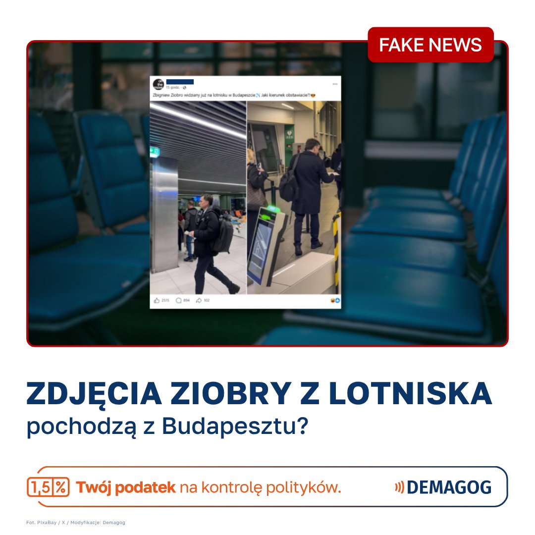 DemagogPL's tweet image. 📸 W mediach społecznościowych pojawiły się zdjęcia @ZiobroPL, które rzekomo zrobiono na lotnisku w Budapeszcie. To ❌ #fakenews.

❗ Fotografie nie mają związku z ostatnimi wyborami na Węgrzech.

Zdjęcie, na którym widzimy Zbigniewa Ziobrę idącego korytarzem, opublikował