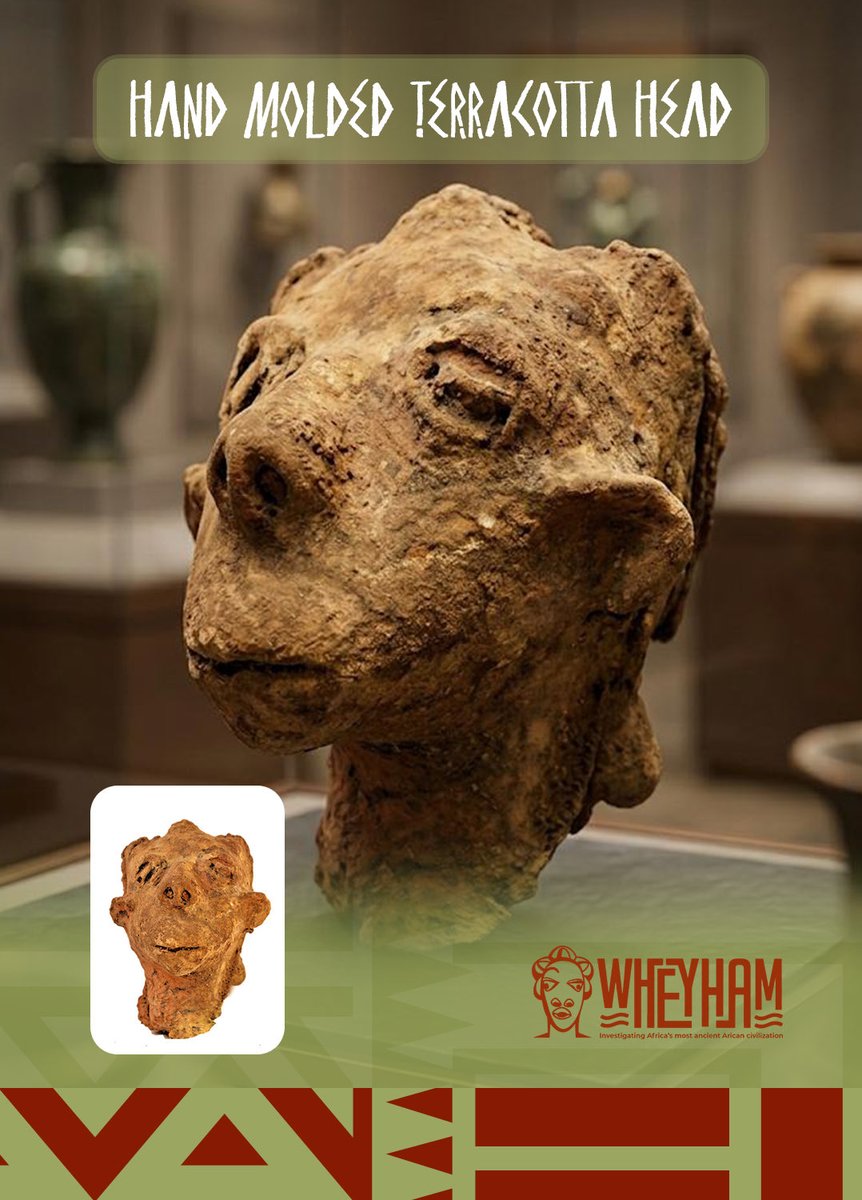 wheyham's tweet photo. This is a hand-modeled and fired terracotta head, made from local reddish-brown to orange clay mixed with grog or temper for strength, showing a coarse, porous texture with visible inclusions and surface irregularities. The color is earthy terracotta. https://t.co/fTvgeu3KgX