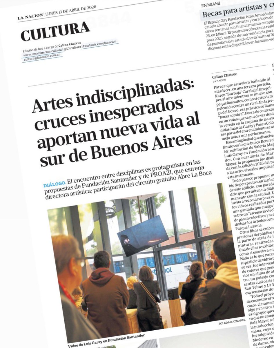 cchatruc's tweet photo. Hoy en @LANACION: artes indisciplinadas en @Santander_Ar y #Proa21 + becas en #Miami https://t.co/ITNWlcjGuR #arte #art https://t.co/euTK9u2a5u