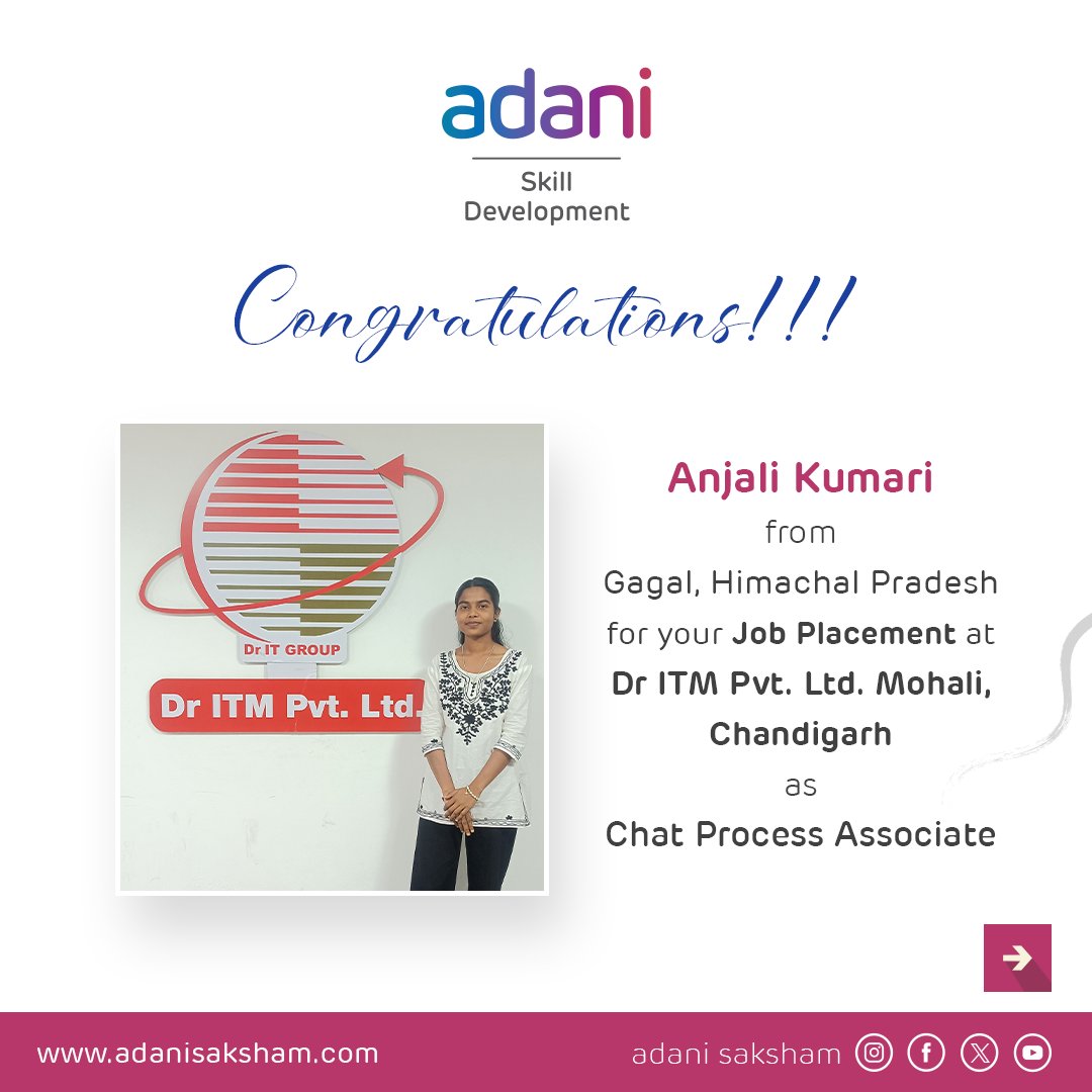 AdaniSaksham's tweet photo. Small wins for today. Life-changing starts for tomorrow.
Adani Skill Development Centre, the skilling arm of @AdaniFoundation, helping youth move from learning to livelihoods.
#PlacementUpdate #SkillIndia #Careers https://t.co/8mb2gvWeaE