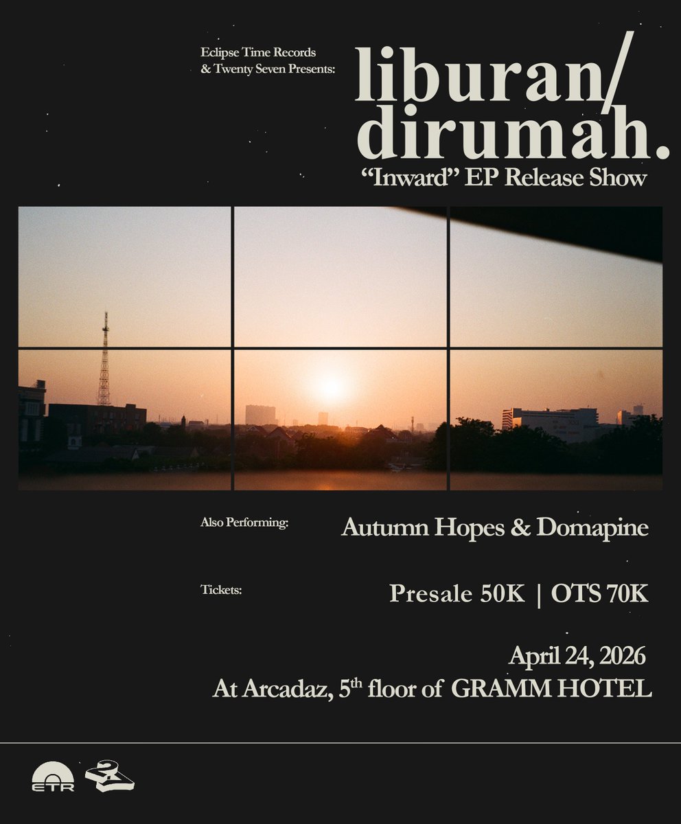 eclipsetimerecs's tweet photo. @librndirmhmusic  “Inward” EP Release Show.

Also Performing:
Autum Hopes &amp; Domapine

Friday, April 24 2026
At Arcadaz .

Presale: 50K
OTS: 70K

Photo art by Alexdeberil https://t.co/DC2y6PM8Ko