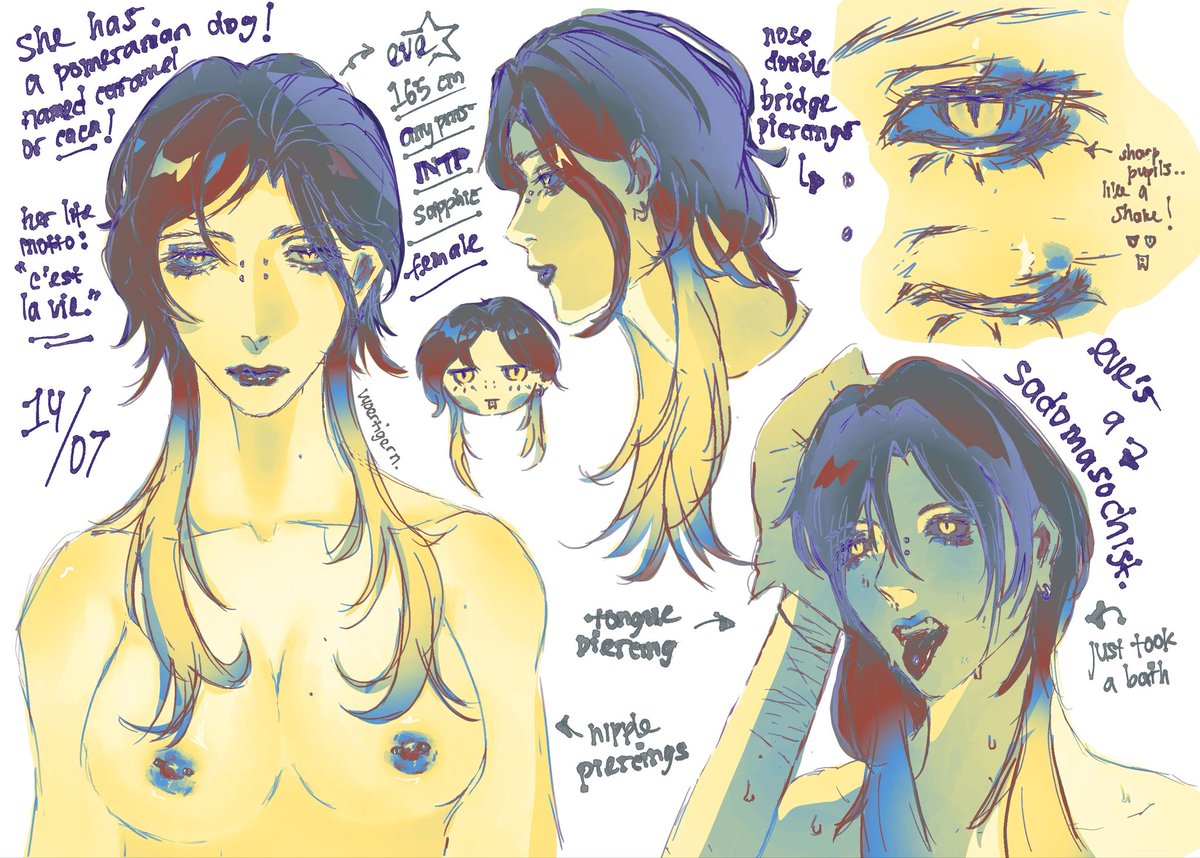 vuoertigern's tweet photo. cw // nudity, nipple piercings, healed scars

wanna show u guys a proper doodle of my ocsona https://t.co/MKLIQp2yEh