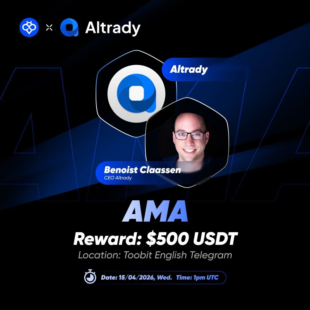 Toobit_official's tweet image. 🎙️ AMA Alert! @Toobit_Official X @altradyapp 

Join us for an exclusive AMA with Benoist Claassen, CEO of Altrady!

📅 April 15, 2026 | 🕐 1pm UTC | Wednesday

💰 $500 USDT Reward Pool

👉Follow @Toobit_official and @altradyapp to be eligible!

Learn about smart automation, swing