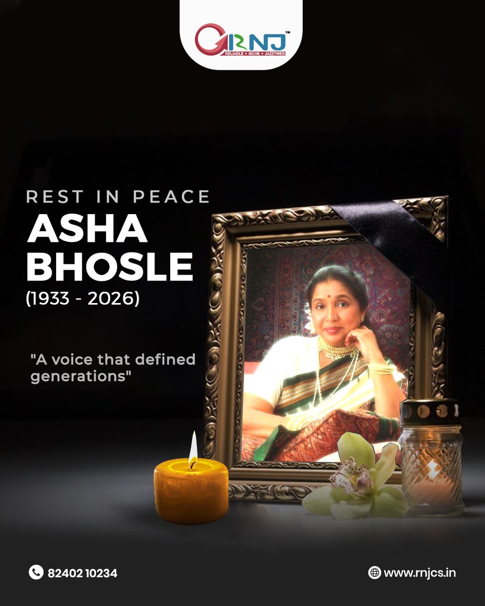 rnjcsin's tweet image. A heartfelt tribute to the legendary 𝐀𝐬𝐡𝐚 𝐁𝐡𝐨𝐬𝐥𝐞 — a voice that touched millions and defined generations. 🎶🕊️

Her melodies will live on forever in our hearts.

𝐑𝐞𝐬𝐭 𝐢𝐧 𝐩𝐞𝐚𝐜𝐞, a true icon. 🙏

#RNJ #Consultancy #Services #AshaBhosle #LegendLivesOn