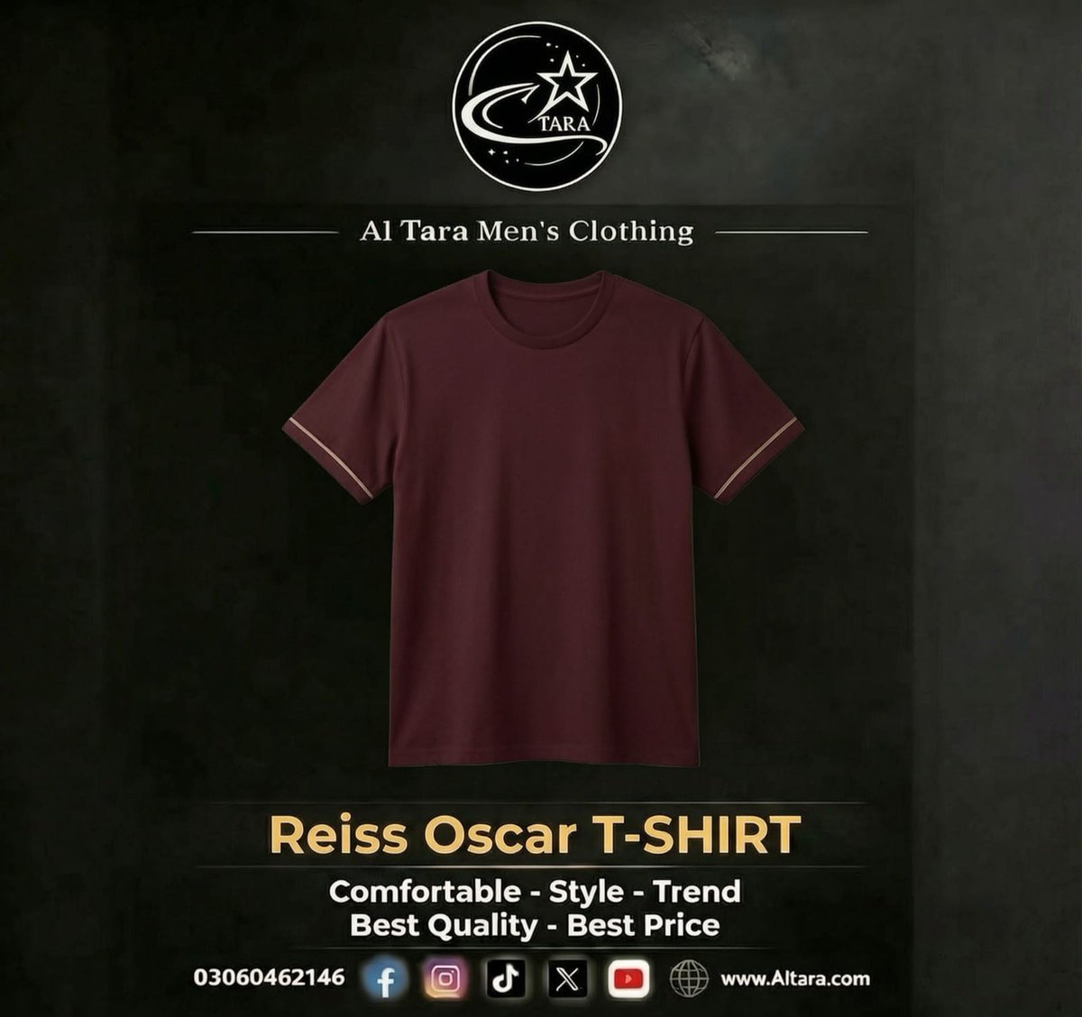 AlTara185147's tweet photo. ✨Upgrade your style with Al Tara Men's Clothing 🔥
Reiss Oscar T-Shirt comfort bhi, style bhi! 👕
Premium quality, perfect fit aur best price 💯
Ab har din lage confident aur trendy ✨
Order now &amp; level up your look
📞 03060462146
🌐 https://t.co/BXvS7YLCwL  #Altara #MensFashion https://t.co/Hpwi1R85w4