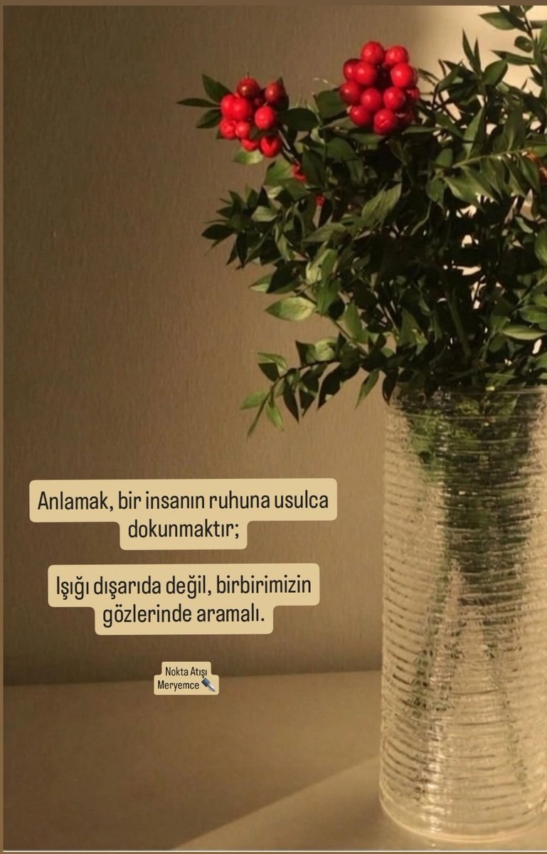 Anlamak, bir insanın ruhuna usulca dokunmaktır;

Işığı dışarıda değil, birbirimizin gözlerinde aramalı.

Meryemce ✒️🌹