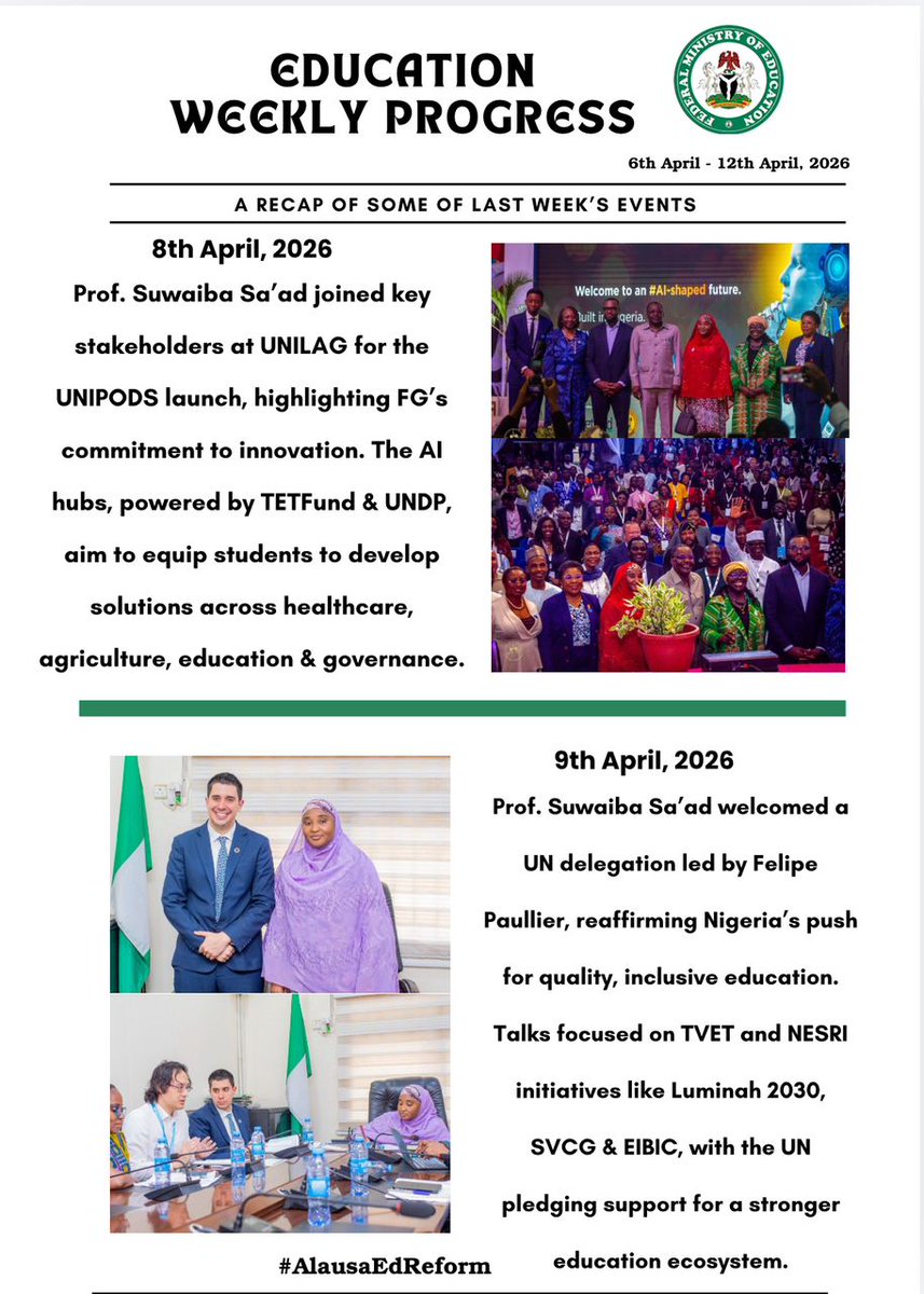 DonmaxwellV's tweet photo. Hello wonderful people let's take a look at what the Hon. Minister of @NigEducation @DrTunjiAlausa was up to last week. 
#AlausaEdReform https://t.co/cRLu1HOVuO