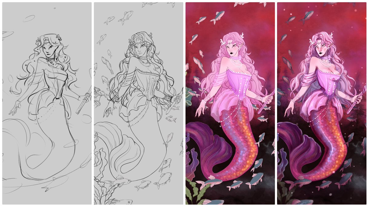 Nami_Delos's tweet image. A small step-by-step approach to mermaid work :3

I love the sketch stage most of all for the dynamism of the lines, and I would like to keep this effect alive.

#process #digitalart #mermaid #dtiys #mysticalbuttons #stages