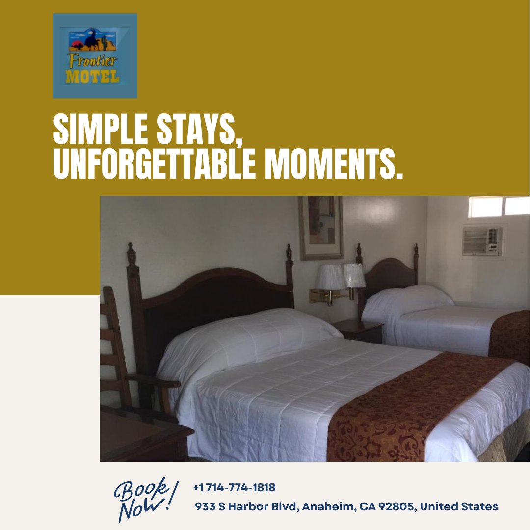 FrontierMotel's tweet photo. SIMPLE STAYS, UNFORGETTABLE MOMENTS ✨
Enjoy comfort, convenience, and memories made just minutes from the action.

📞 +1 714-774-1818
📍 933 S Harbor Blvd, Anaheim, CA 92805
BOOK NOW

#FrontierMotelAnaheim #AnaheimCA #SimpleStays #UnforgettableMoments https://t.co/oGFEJWekVa