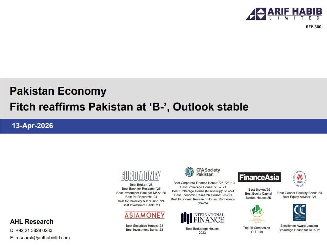 ArifHabibLtd's tweet image. Pakistan Economy - Fitch reaffirms Pakistan at ‘B-’, Outlook stable

#Economy #Fitch #Equities #Pakistan