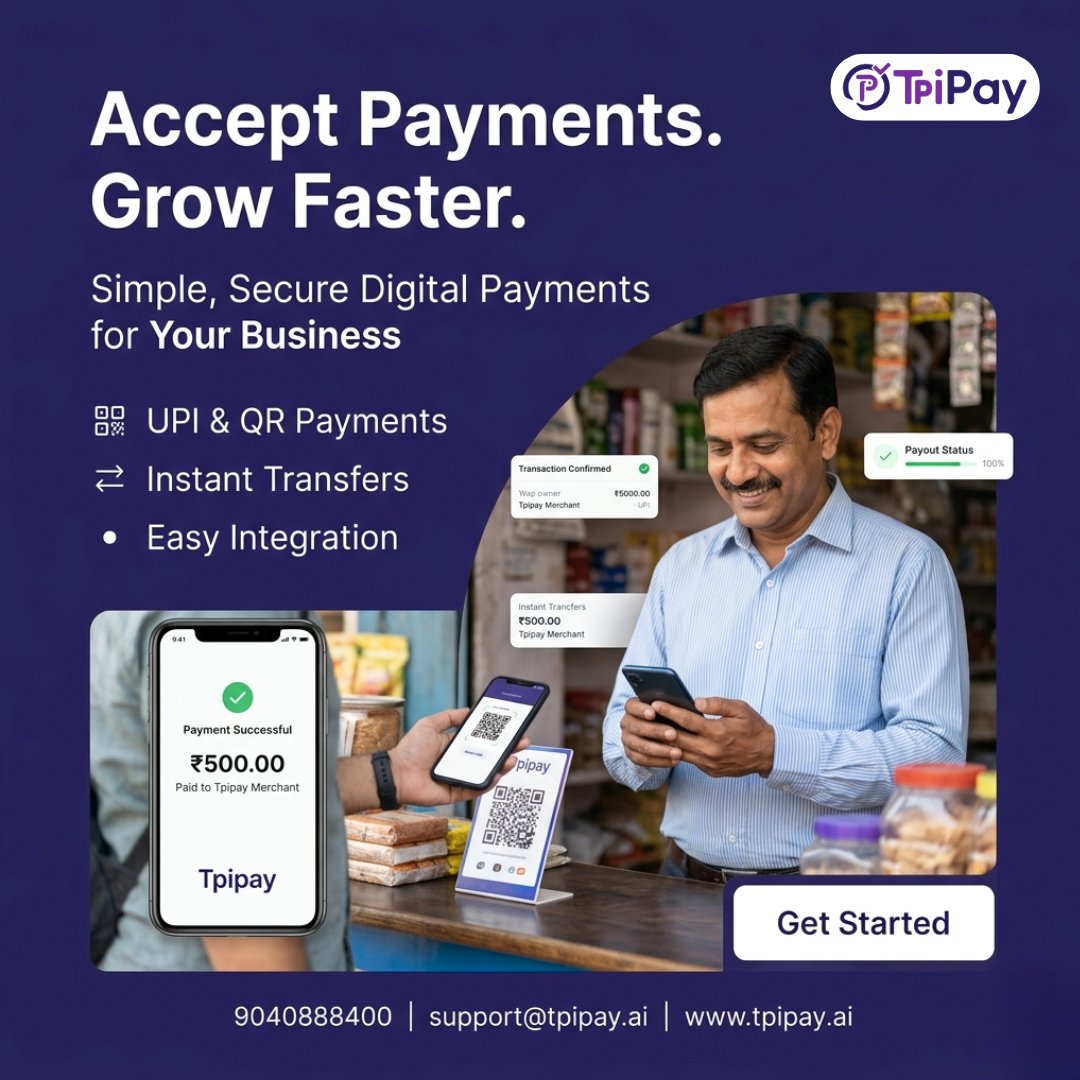 Tpi_Pay's tweet image. 💳 Accept payments. Grow faster.

Simplify your business transactions with TpiPay 

📱 UPI &amp;amp; QR payments
⚡ Instant transfers
🔗 Easy integration

👉 Get started today!

📞 9040888400
📧 support@tpipay.ai
🌐 tpipay.ai

#upipayments #digitalpayments #fintechindia