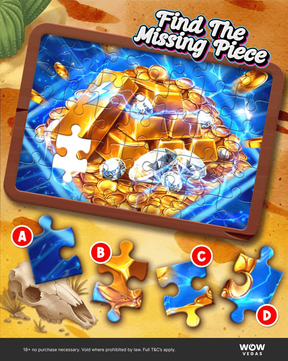 wowvegascom's tweet image. 🧩✨ Find the Missing Piece! ✨🧩 The gold is calling in Mad Hit Gold by RubyPlay… but something’s missing! 👀💰 Study the image carefully, choose the piece that completes the puzzle, and drop your answer and username below for a chance to win WOW 30,000 + SC 3!