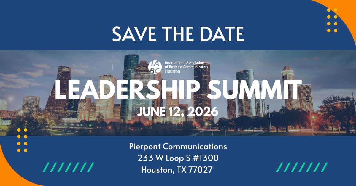 We're getting closer to the IABC #Houston Leadership Summit! 📣 

You will get the chance to hear from the best communicators around and attend sessions that will spark meaningful conversations and highlight the hottest trends in our industry.  

See you all soon!