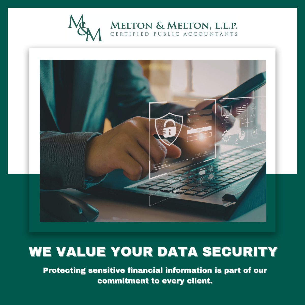 MeltonandMelton's tweet image. Trust is the foundation of every client relationship we build. That includes protecting your financial information with the same care and attention we bring to every other part of our work.

#DataSecurity #FinancialProtection #HoustonBusiness