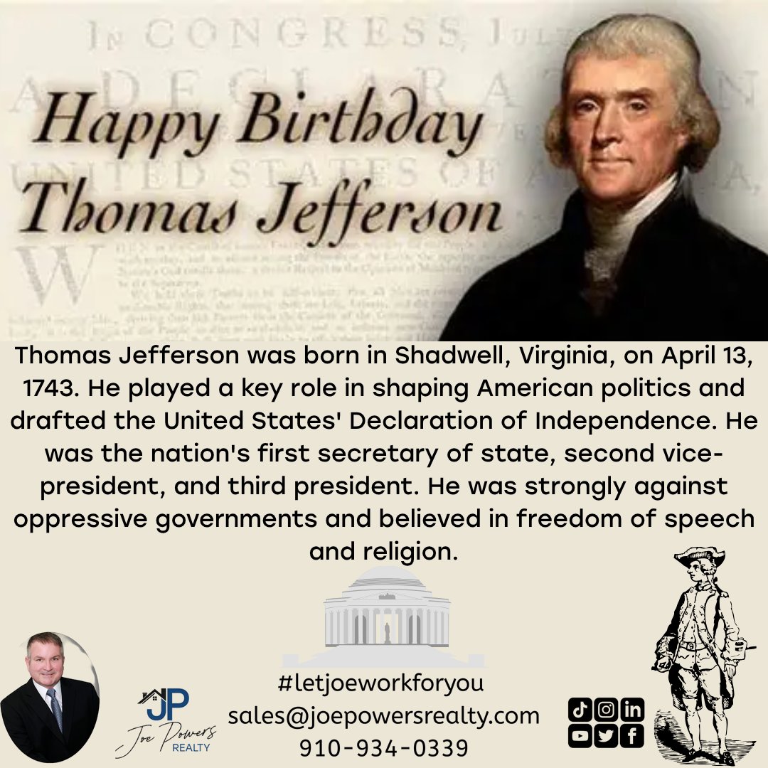 joepowersrealty's tweet image. #letjoeworkforyou #thomasjefferson'sbirthday #realtypro #declarationofindependence #starterhome #petfriendly #camplejeune #ramseytrusted