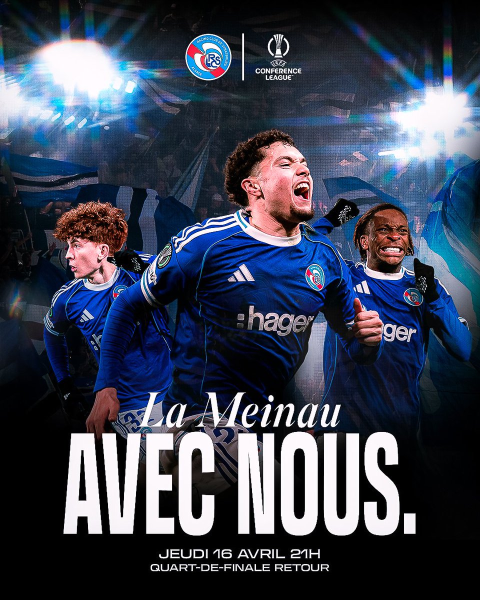 𝗟𝗮 𝗠𝗲𝗶𝗻𝗮𝘂. 𝗔𝗩𝗘𝗖 𝗡𝗢𝗨𝗦 💙

Jeudi, 𝘁𝗼𝘂𝘀 𝗲𝗻 𝗕𝗹𝗲𝘂 pour pousser nos strasbourgeois vers la victoire 👊