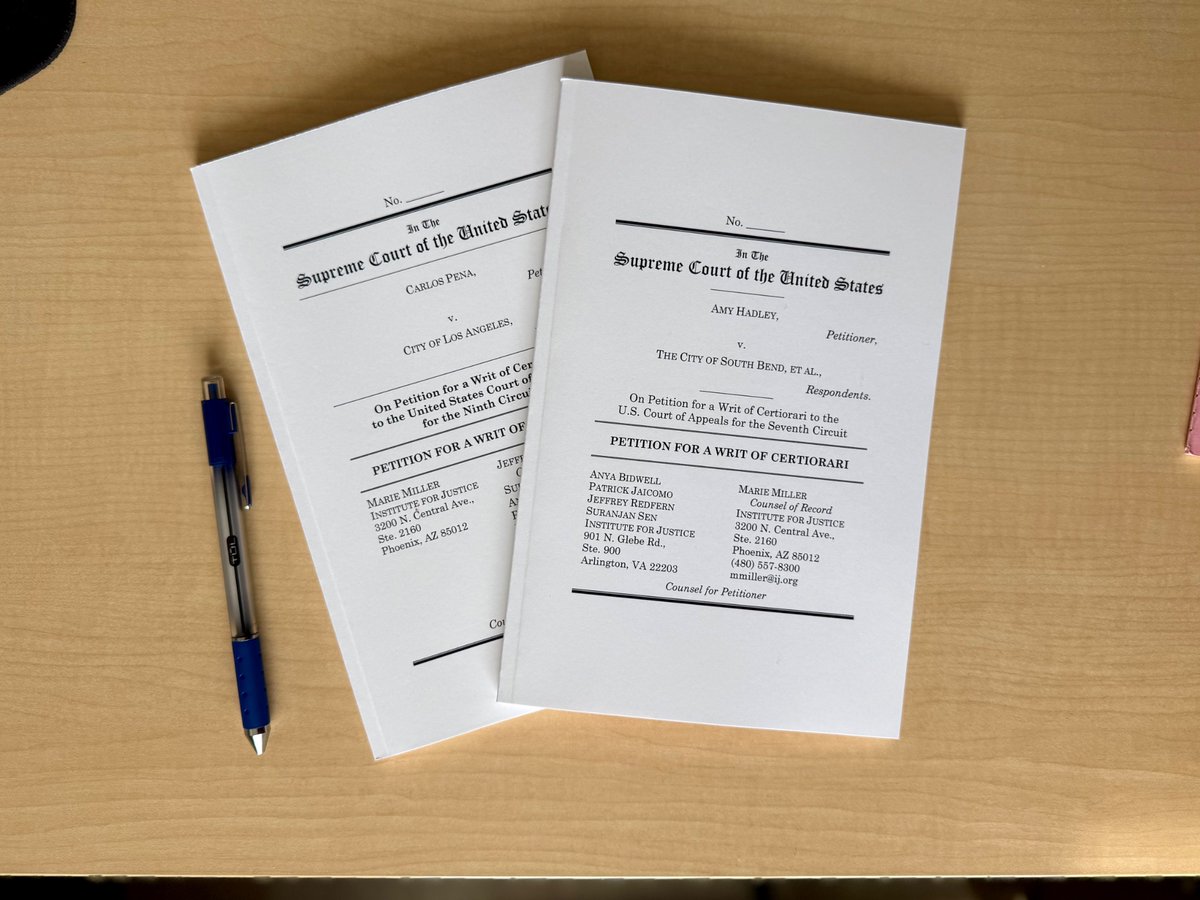 It’s always satisfying to get the hard copies of Supreme Court booklets.

When police destroy the property of innocent folks while searching for a fugitive, who should pay: the gov’t or the innocent owner?

In <a href="/IJ/">Institute for Justice</a>'s Hadley v. South Bend and Pena v. LA, SCOTUS should decide.