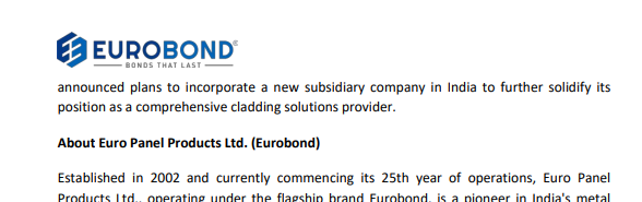 gaze_observer's tweet photo. Euro Panel Products Ltd Q4FY26 Business Update
#Europanel #Stockmarket #Nifty #Q4FY26
➤ FY26 Revenue ₹500+ Cr (+19% YoY)
➤ FY26 Production Volumes 16+ lakh sheets (+22.4% YoY)
➤ Key Growth Drivers:
✓ Backward integration
✓ Expanded product portfolio (facade solutions)
✓ Improved supply chain efficiency
➤ Geographical Expansion:
✓ Domestic:
✓ New experience centres to strengthen presence
✓ International:
✓ Qatar subsidiary for Middle East
✓ Distribution network in Europe
➤ Management Insight:
✓ Focus on execution, product innovation, and capacity building, not just sales push.
➤ Outlook:
✓ Targeting double-digit growth ahead
✓ Focus on capacity expansion, exports, and global scale-up
✓ New domestic subsidiary planned to strengthen integrated offerings