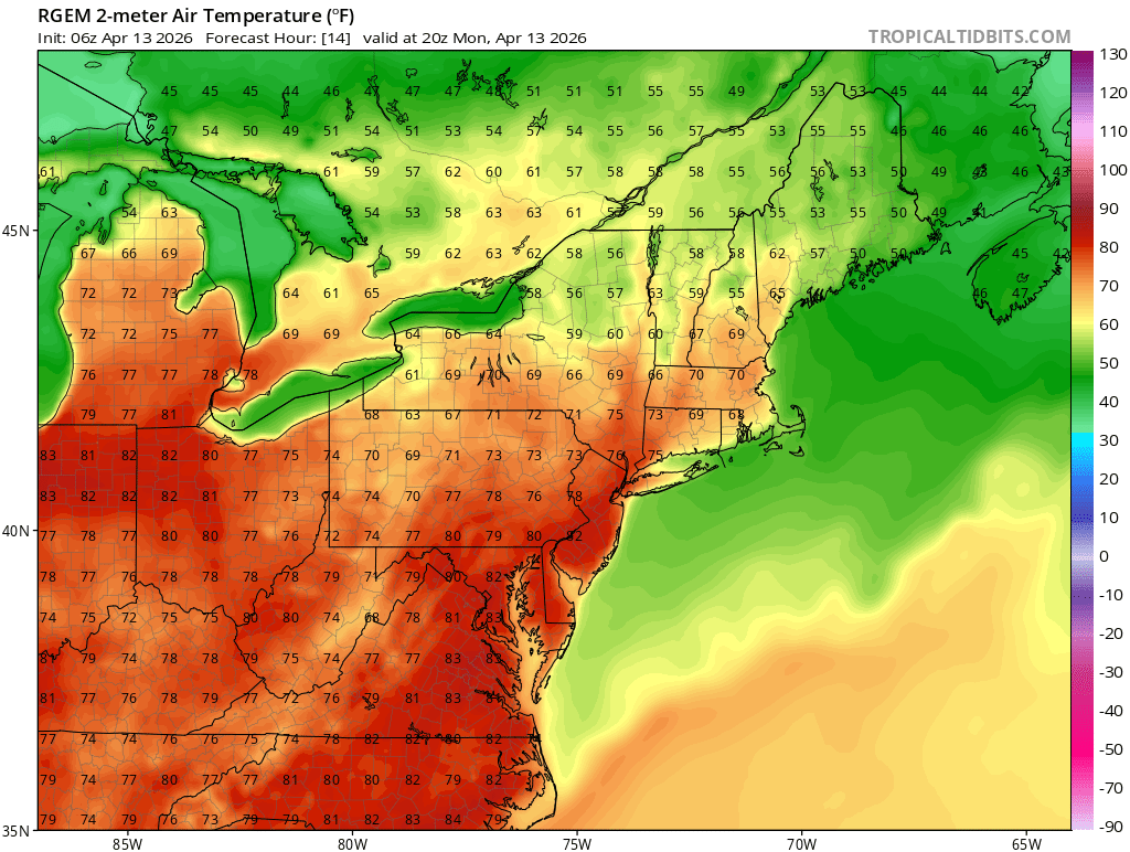 MUweather's tweet photo. SW winds of 12-25 mph with gusts up to 30 mph will usher much warmer air into northern MD, southeastern PA & the LSV today. Despite partly-to-mostly cloudy skies & a brief shower or two, high temps will soar into the upper 70s to low 80s.. some 15-20F above normal. #SummerPreview https://t.co/X6IZ6nTVxZ