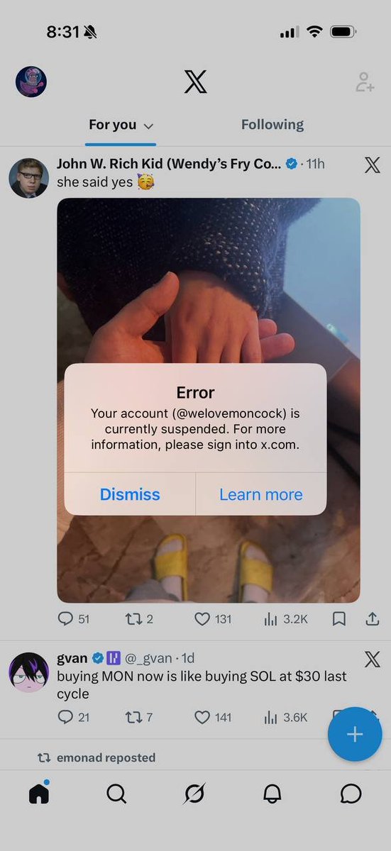 over the past 2 weeks i made 4 different x accounts for moncock so we can post some memes and form a community

all 4 times they were banned within 24 hours

we tried from different locations, a new computer with fresh vpn, and even paid for premium on all

im still bullish