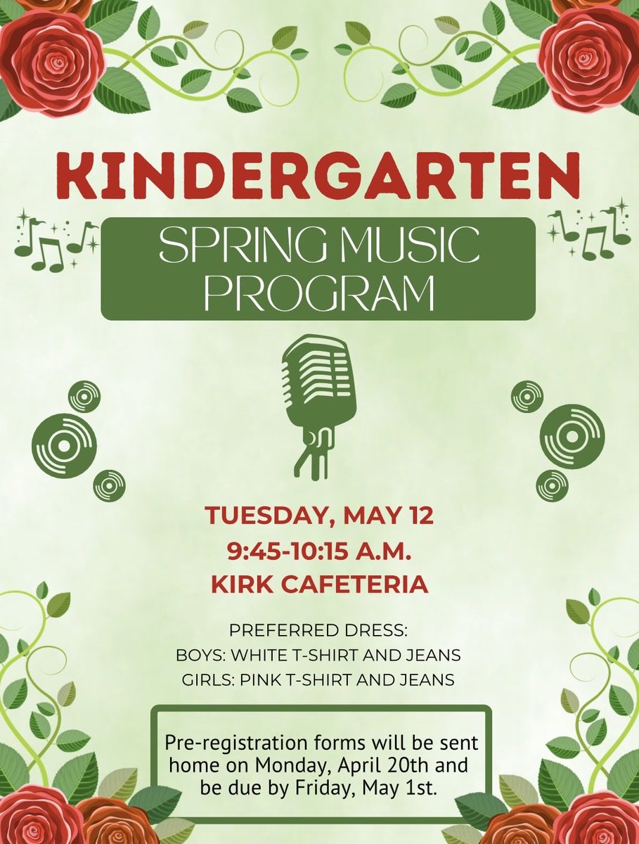 KirkElementary's tweet image. Join us for the Kindergarten Spring Program on Tuesday, May 12! #KirkCan

¡Acompáñenos al Programa de Primavera de Kindergarten el martes 12 de mayo!