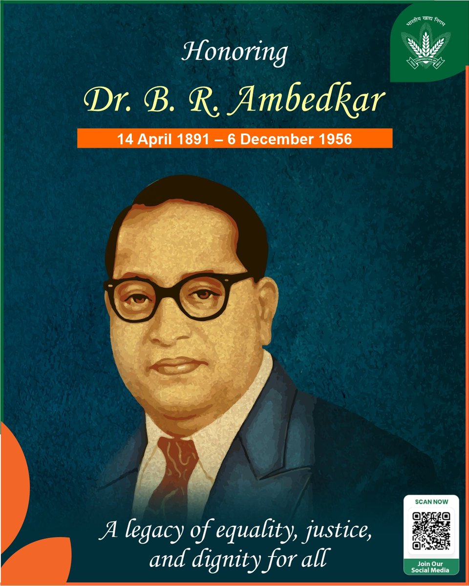 Remembering the architect of Constitution of India, Dr. Bhimrao Ramji Ambedkar and his timeless vision of an equal and just society.
At Food Corporation of India, we remain committed to upholding these values through our mission of ensuring food security for every citizen 🇮🇳