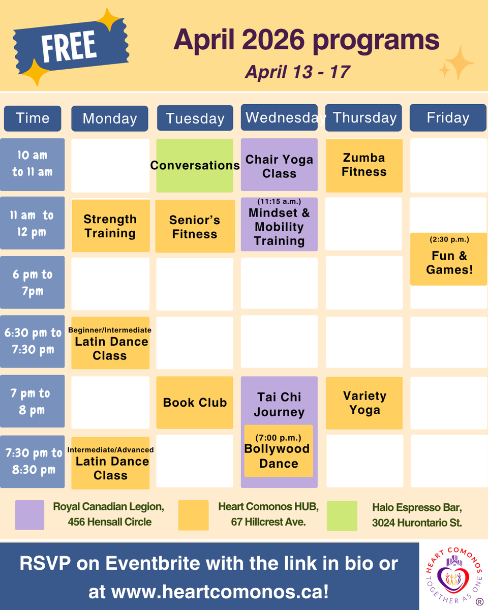 HeartComonos's tweet photo. Hi friends, check out this week's events and programs. Register for all of our free programs with the link in bio as space is limited 🔗

We hope you have a great week ahead and look forward to seeing you around! https://t.co/0X9qorlwK4