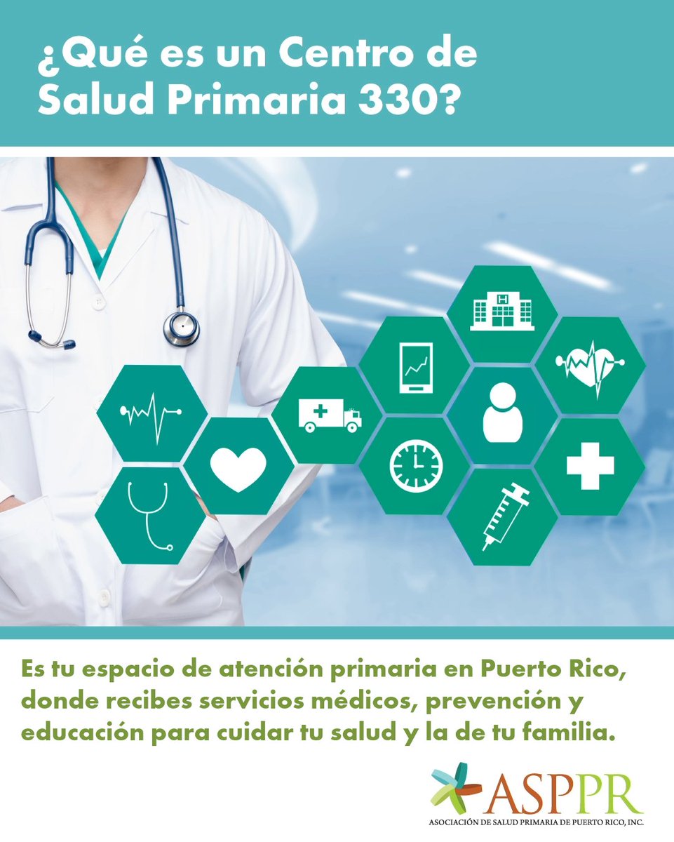Los Centros de Salud Primaria 330 son la base de la atención primaria en Puerto Rico, ofreciendo medicina, prevención y educación.

📍 Encuentra el tuyo: saludprimariapr.org

#ASPPR #SaludPrimaria330