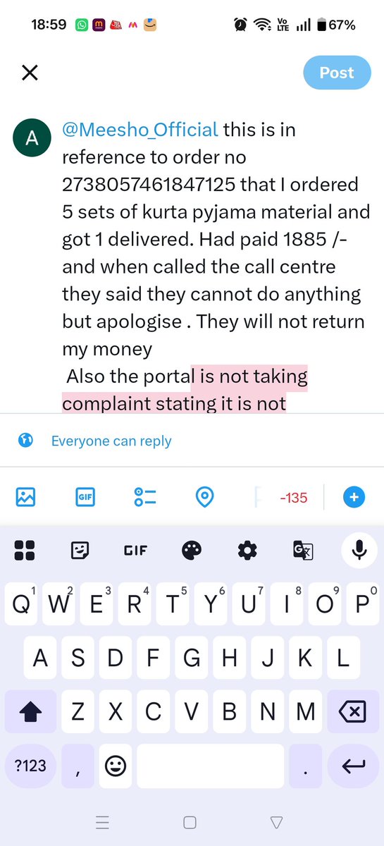Alka10Chtrvd's tweet photo. @Meesho_Support Ordered 5 kurta sets (Order ID: 2738057461847125) but received only 1. Paid ₹1885. No refund &amp; no help from call centre. Even complaint option not working. https://t.co/9JkzJeMxMM