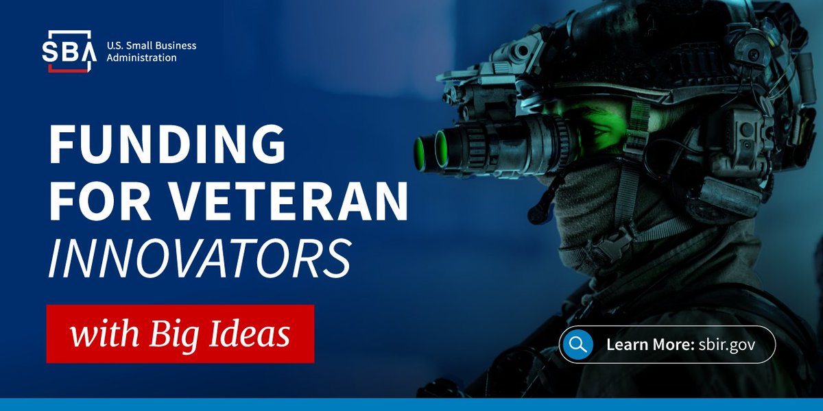 Boots2Business's tweet image. 🔬@SBAgov powers America’s Seed Fund, which provides Small Business Innovation Research (SBIR) and Small Business Technology Transfer (STTR) grants to innovative #smallbiz owners developing new technologies.

🚀 See how the program helps power #VetBiz innovation and advancement: