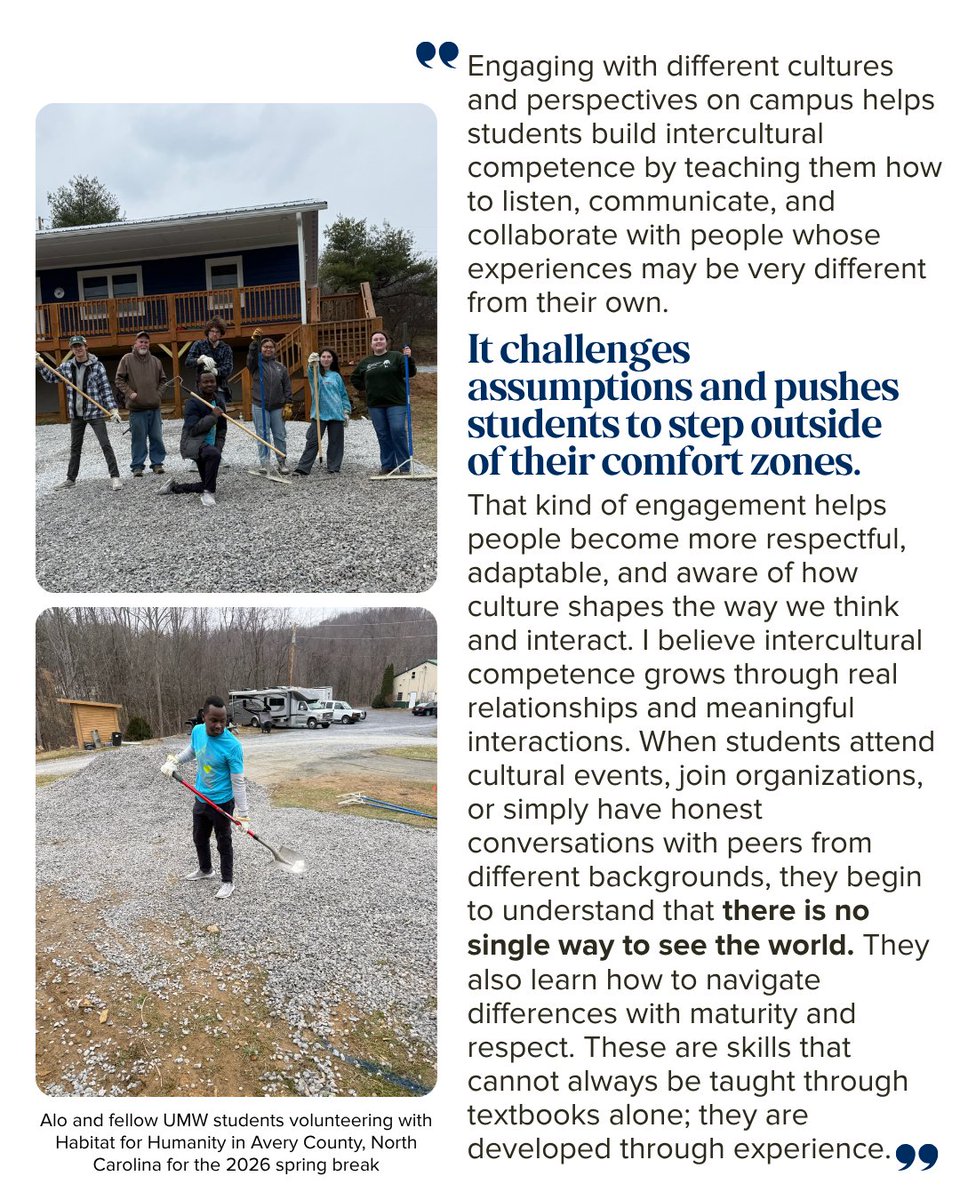 UMW_CCPD's tweet photo. Happy Monday!
Following the Multi-Cultural Fair this weekend, our competency of the month is on our minds. Let's talk about Global Awareness and Intercultural Competence with our own Alo Kabonge-- international student, student leader and campus celebrity. https://t.co/enHfqqA59B