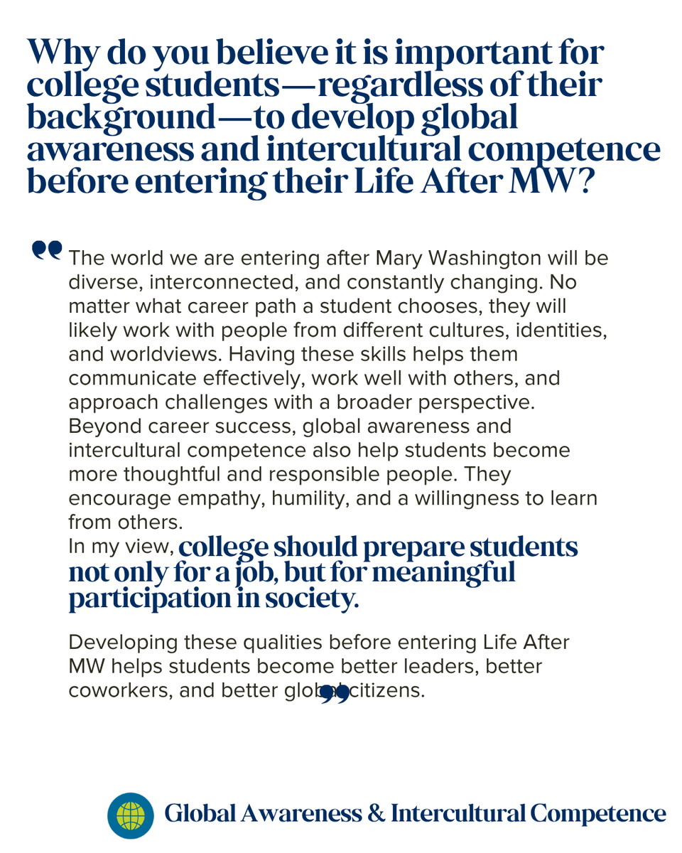 UMW_CCPD's tweet photo. Happy Monday!
Following the Multi-Cultural Fair this weekend, our competency of the month is on our minds. Let's talk about Global Awareness and Intercultural Competence with our own Alo Kabonge-- international student, student leader and campus celebrity. https://t.co/enHfqqA59B