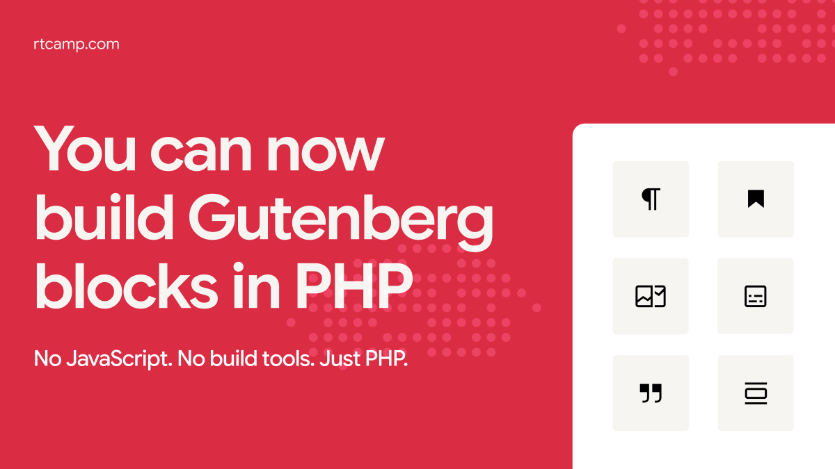 rtCamp's tweet photo. WordPress 7.0 is coming soon, and it brings something developers have wanted for a while. You can now register Gutenberg blocks in pure PHP, without needing JavaScript, a build pipeline, or npm.

Building custom blocks is set to become easier now. https://t.co/nV4KdtGrYw