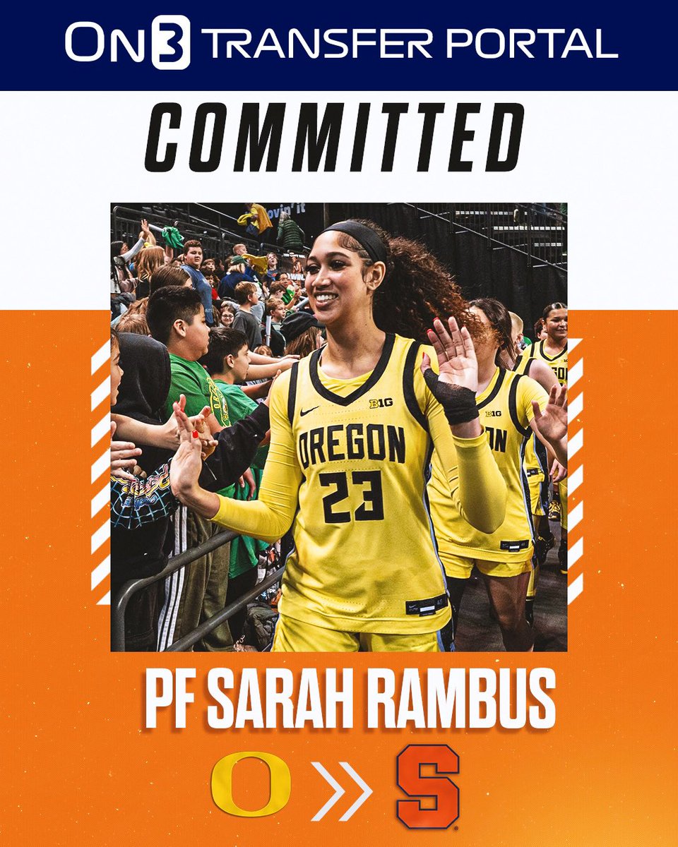 NEWS: Oregon transfer Sarah Rambus has committed to Syracuse, her agent <a href="/JarvisJones1000/">Jarvis Jones</a> told <a href="/On3/">On3</a>. 

The 6-3 junior averaged 6.3 ppg this season. 

TRACKER: on3.com/her/news/on3-2…